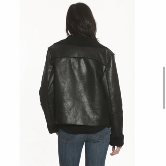 Vigoss SZ S NWT Black vegan suede leather sherpa open front moto jacket - Picture 5 of 13